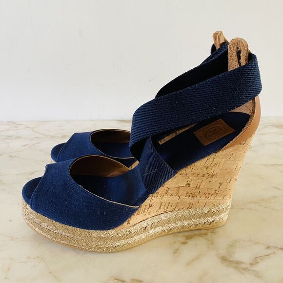 TORY BURCH Solid Denim Blue Espadrille Wedge Platform Sandal - US 7.5 - Picture 7 of 11
